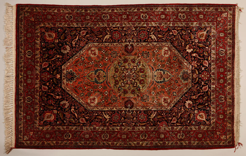 Appraisal: A Persian Qum silk rug mat A Persian Qum silk