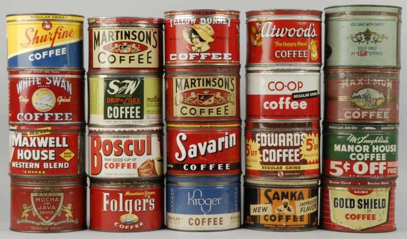 Appraisal: Lot of Coffee Tins Description Includes Shurfine Folger's Kroger Gold