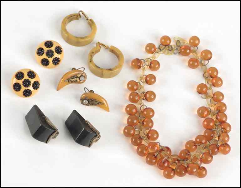 Appraisal: FOUR PAIRS OF BAKELITE EARCLIPS Together with a bakelite necklace