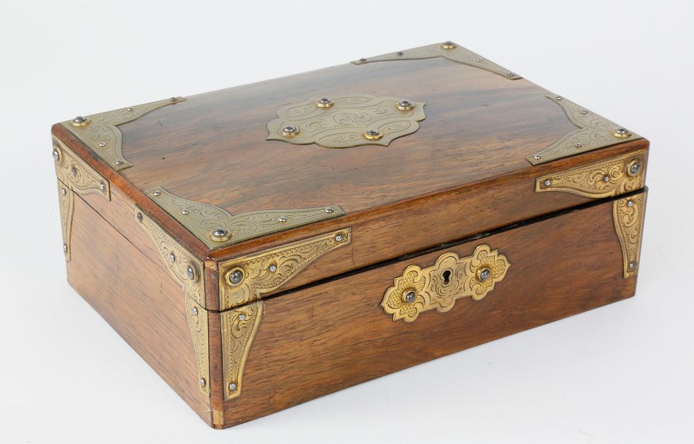 Appraisal: English Rosewood Brass Bound Jewelry Box th century English Rosewood