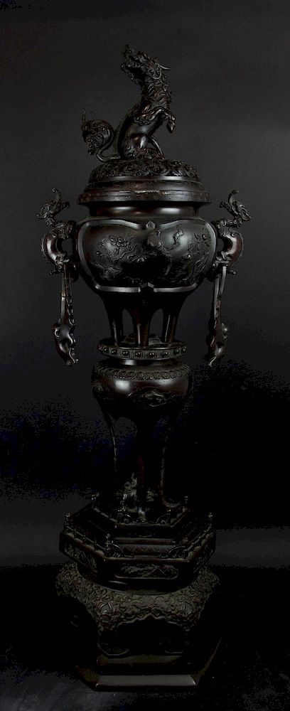 Appraisal: A Magnificent Meiji Bronze Tiered Censer Japanese Signed Fukui Kiyotoshi