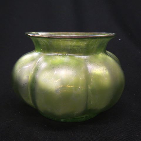 Appraisal: Loetz Art Glass Vase green ribbed oil spot decor diameter