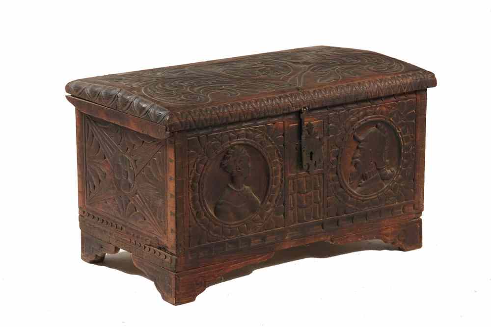 Appraisal: EARLY WOODEN TRUNK WITH BOLIVAR PROVENANCE - th c carved