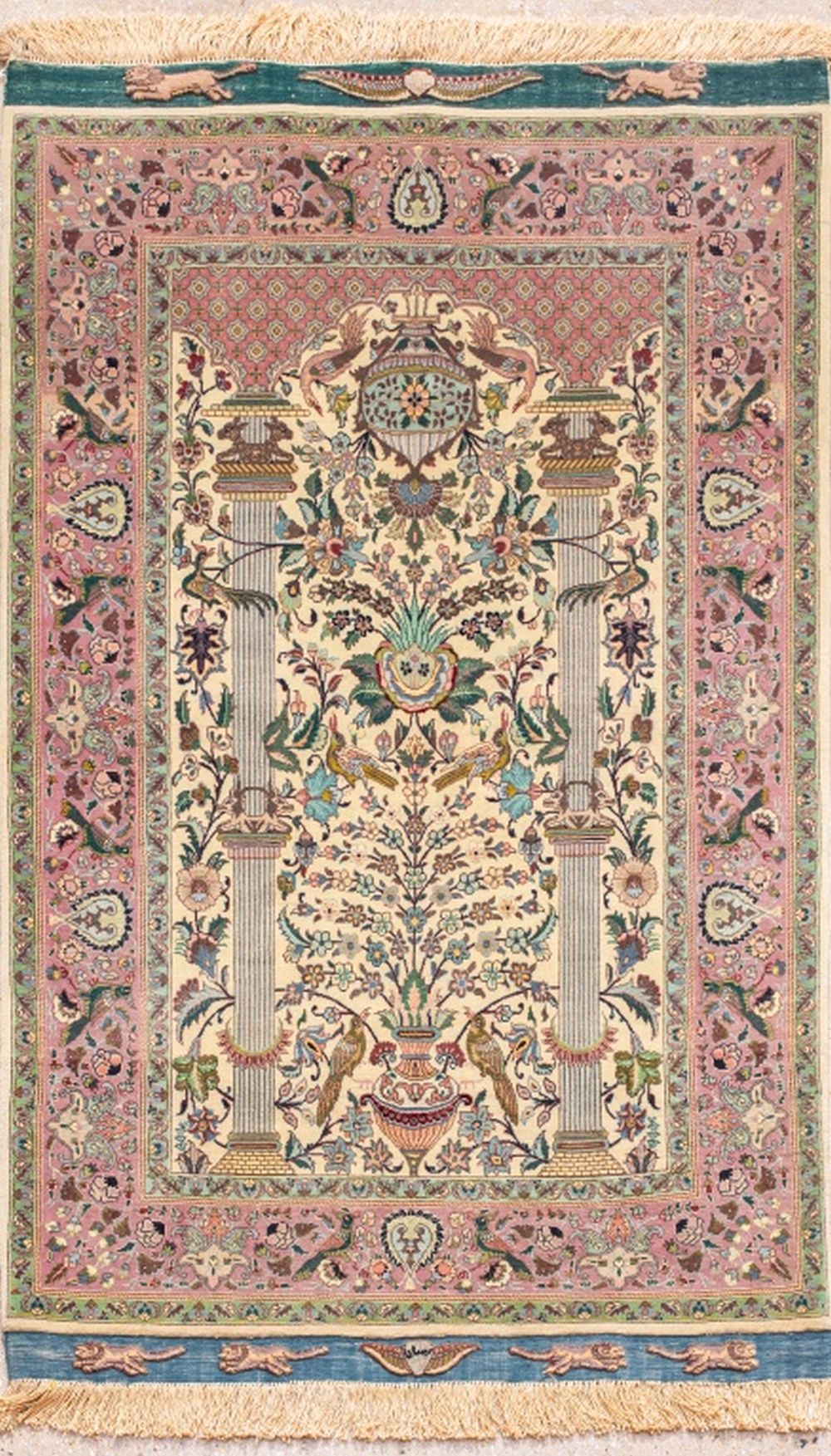 Appraisal: PERSIAN TABRIZ WOOL SILK PRAYER RUG Persian Tabriz wool and