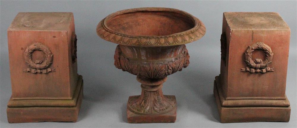 Appraisal: BLASHFIELD STYLE TERRACOTTA URN ON PLINTH together with an additional