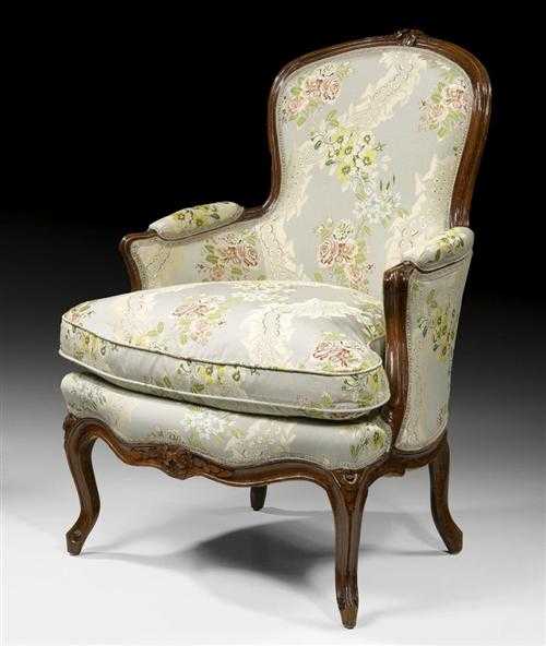 Appraisal: BERGERE Louis XV Paris circa Shaped and finely carved beechwood