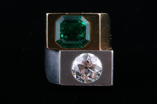 Appraisal: SIGNED CARTIER CUSTOM-MADE PLATINUM YELLOW GOLD DIAMOND AND EMERALD DOUBLE