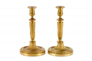 Appraisal: Pair Gilt Bronze Candlesticks Henry Dasson Henry Dasson French -