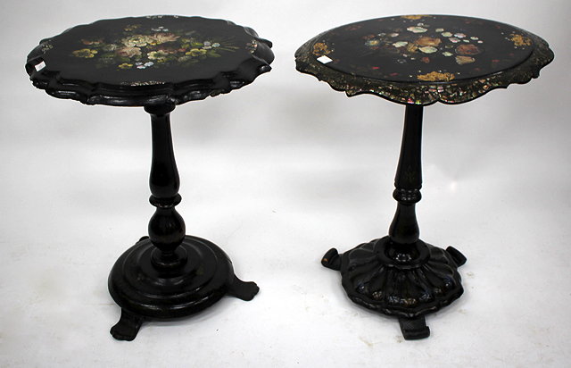 Appraisal: TWO TH CENTURY PAPIER MACHE TILT TOP TABLES each with