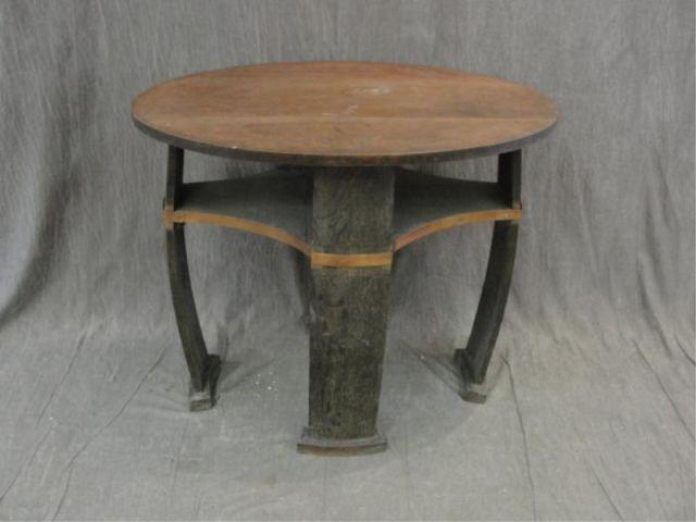 Appraisal: Oak Art Deco Oval Table With a brass trim From