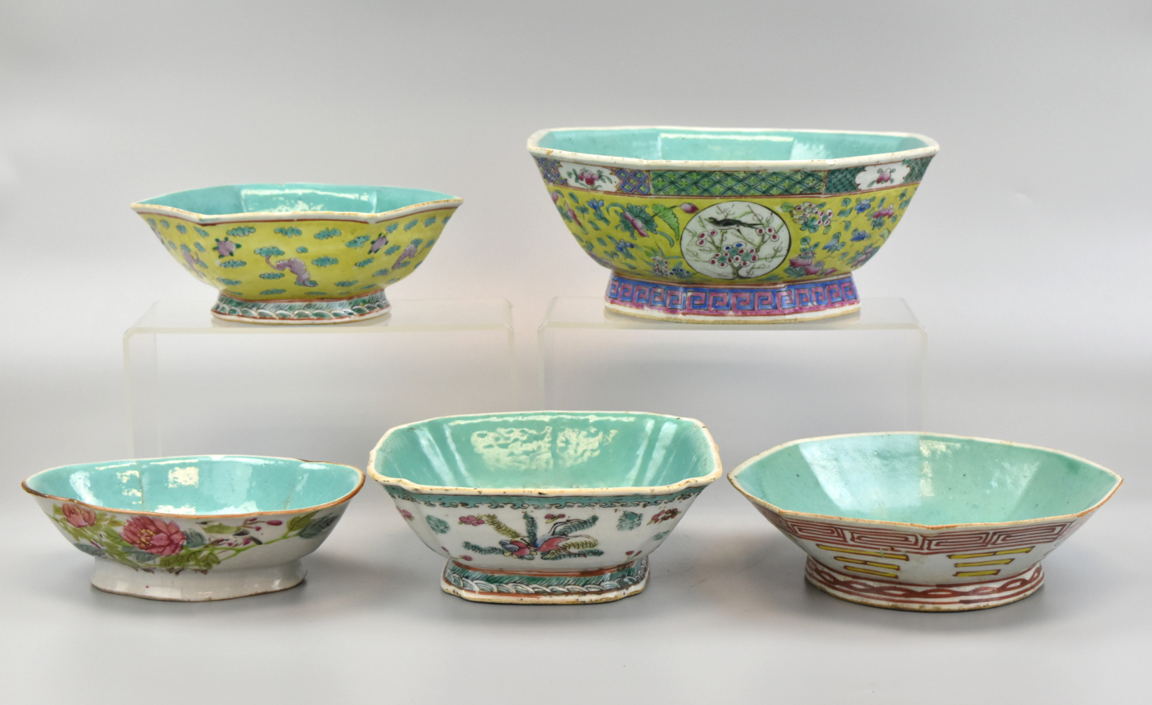 Appraisal: Five Chinese th C famille rose bowls of various sizes