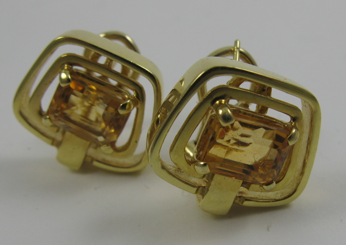 Appraisal: PAIR OF CITRINE AND FOURTEEN KARAT GOLD EARRINGS each set