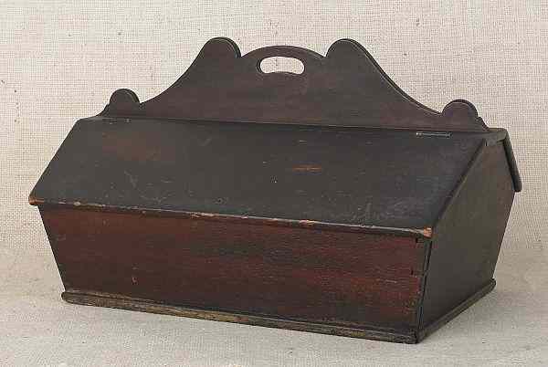 Appraisal: Pennsylvania mahogany utensil box with a scalloped handle h l