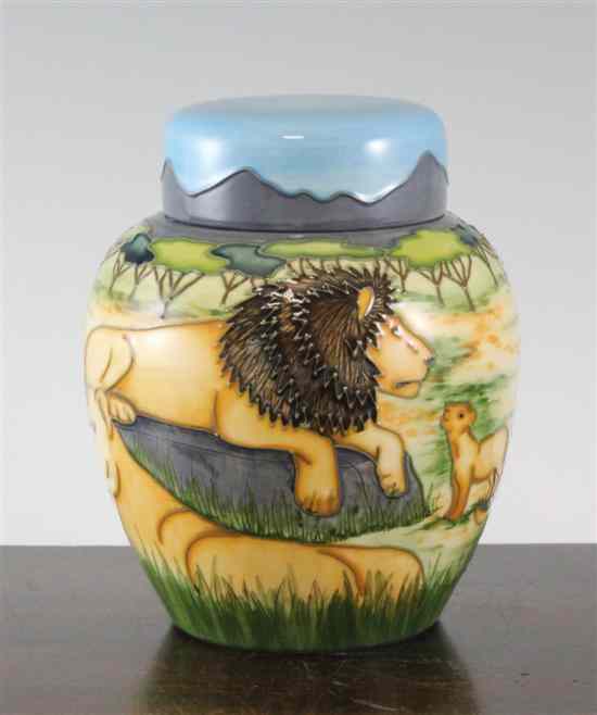 Appraisal: A Moorcroft 'Pride of Lions' pattern ginger jar and cover