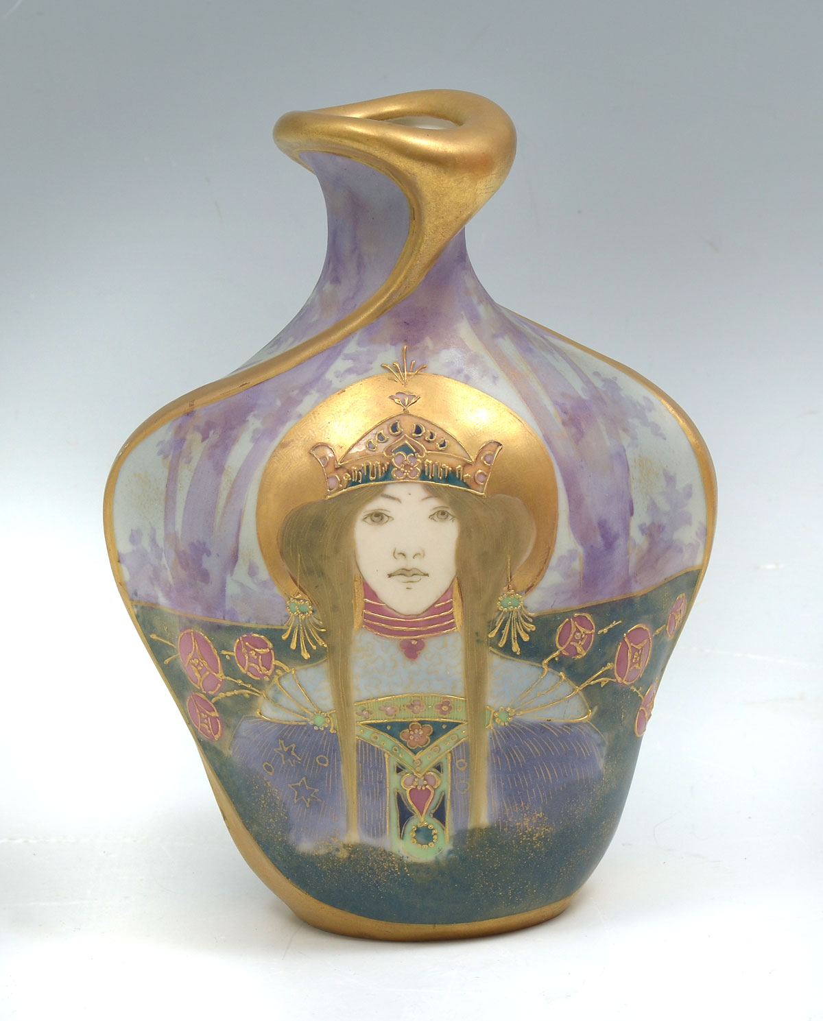 Appraisal: MUCHA STYLE PAINTED AUSTRIAN AMPHORA VASE Circa Turn-Teplitz for Reissner