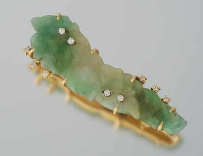 Appraisal: An k Gold Jade and Diamond Brooch k yellow gold