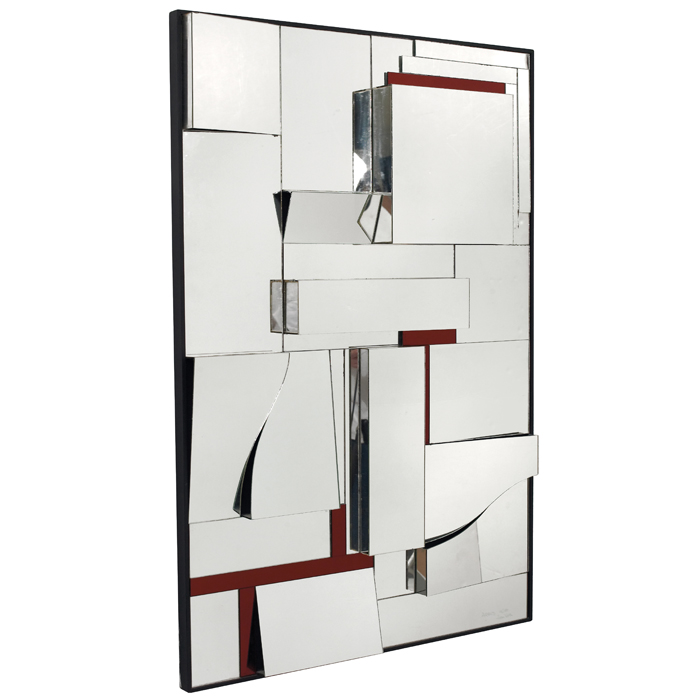 Appraisal: s mirror three-dimensional form in clear and red mirror glass