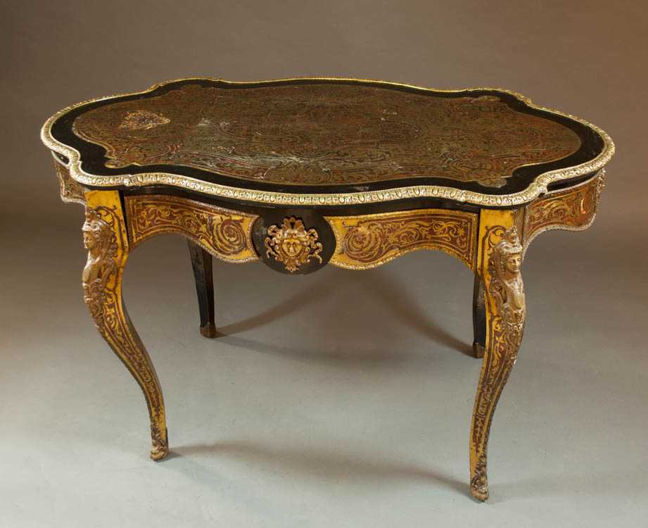 Appraisal: NAPOLEON III 'BOULLE' INLAID EBONIZED AND ORMOLU MOUNTED SALON TABLE