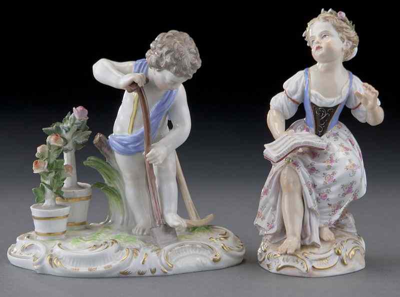 Appraisal: Meissen porcelain figures one a girl in a floral decorated