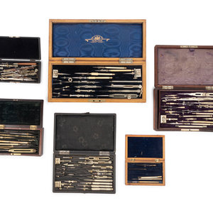 Appraisal: Six Cased Sets of Drawing Instruments th Century Height of