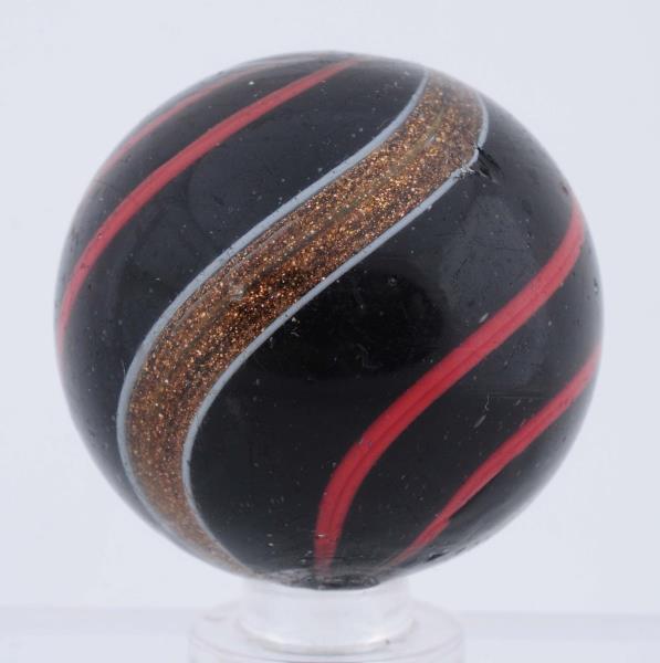 Appraisal: Large Black Opaque Lutz Marble Black opaque base with red