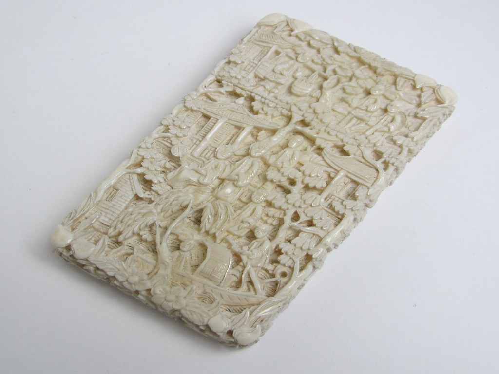 Appraisal: A Canton ivory card case carved and pierced all over