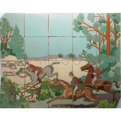 Appraisal: GLADDING McBEAN Twenty-piece tile frieze depicting a fox hunt Glazed