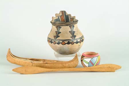 Appraisal: INDIAN POTTERY POT ALONG WITH THREE OTHER PIECES Mid- th