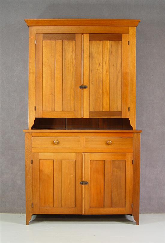 Appraisal: Walnut Country Stepback Cupboard Mid th Century Two four-light glazed