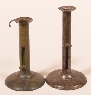 Appraisal: Two Sheet Iron Hog Scraper Candlesticks Two th Century Sheet