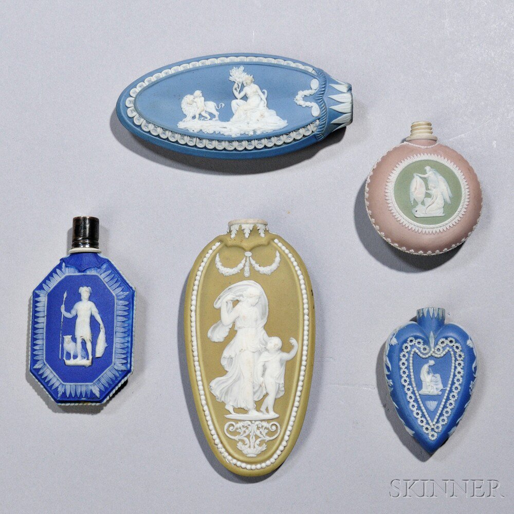 Appraisal: Five Wedgwood-type Jasper Perfume Bottles England th and th century