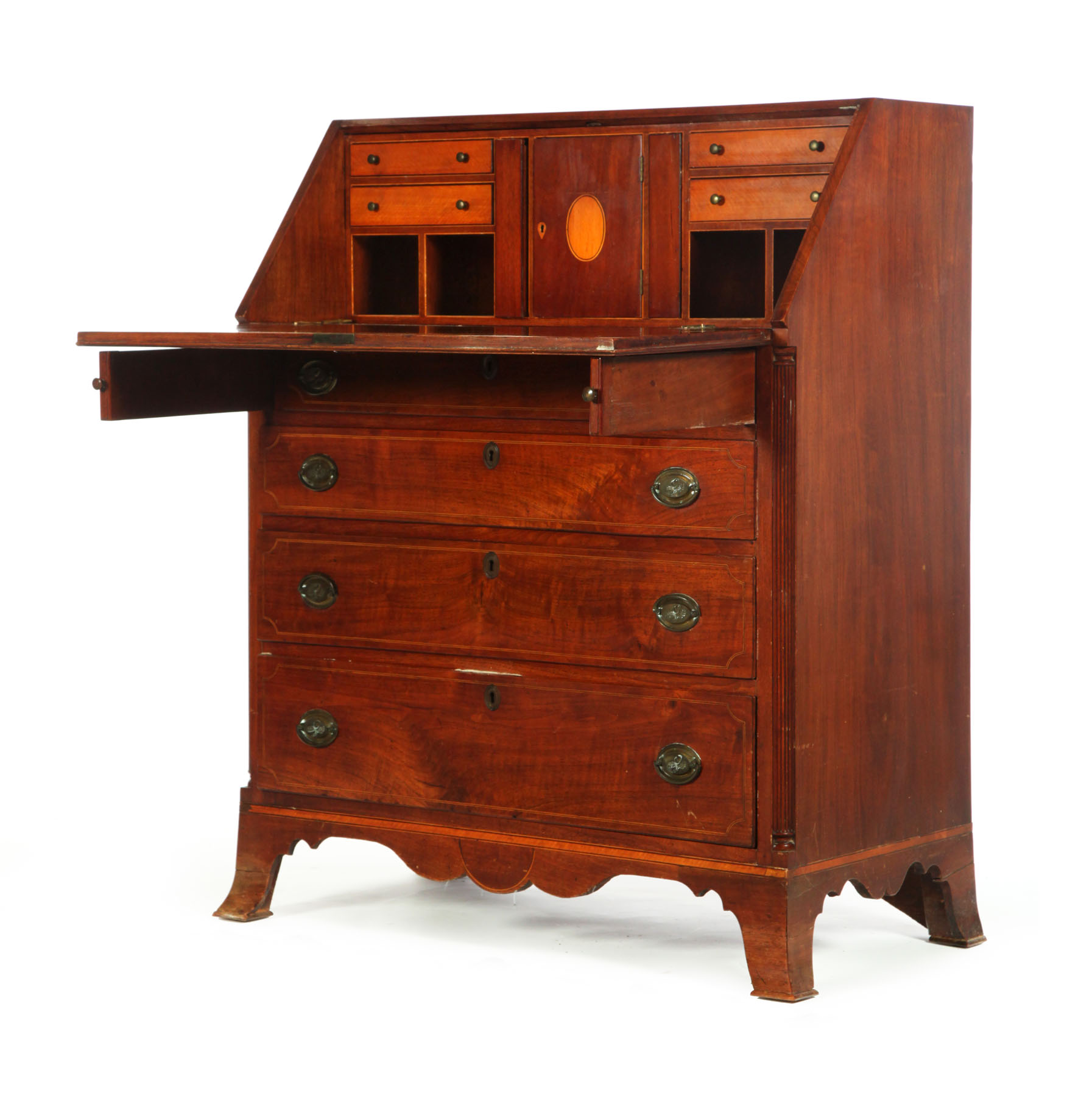 Appraisal: FEDERAL SLANT-FRONT DESK American early th century mahogany and pine