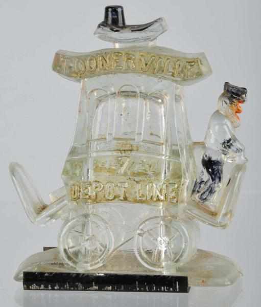 Appraisal: Glass Toonerville Trolley Candy Container Description Embossed Fontaine Fox paint