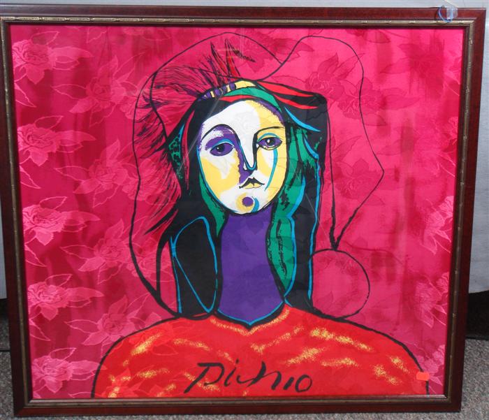 Appraisal: After Picasso a silk scarf framed x overall Estimate -