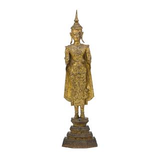 Appraisal: THAI GILT BRONZE BUDDHA Hands raised to prevent flooding Thailand