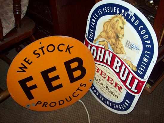 Appraisal: TWO COLLECTABLE ADVERTISIGN SIGNS FOR JOHN BULL BEER AND FEB