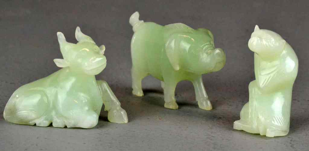 Appraisal: Carved Jade Animal FiguresConsisting of three carved and polished jade