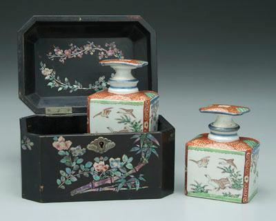 Appraisal: Pair Japanese Imari tea canisters porcelain with rectangular bodies sides