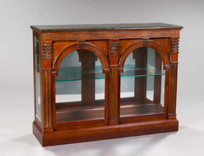 Appraisal: Contemporary Mahogany and Marble-Top Credenza of vitrine form in the