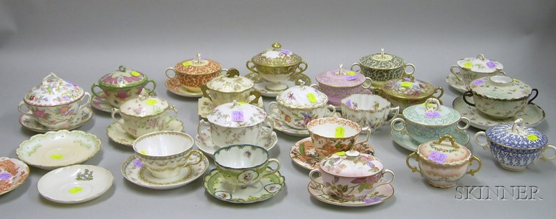 Appraisal: Seventeen Assorted Decorated Porcelain Covered Consomme Cups and Saucers and