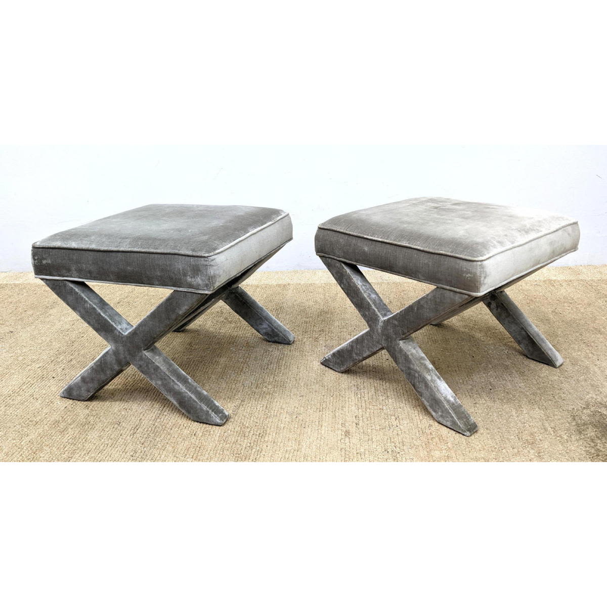 Appraisal: Pair JONATHAN ADLER X Base Stool Benches Fully Upholstered Dimensions