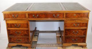 Appraisal: English pedestal desk in walnut with leather top English pedestal