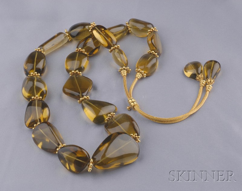 Appraisal: kt Gold and Citrine Necklace composed of large shaped citrine