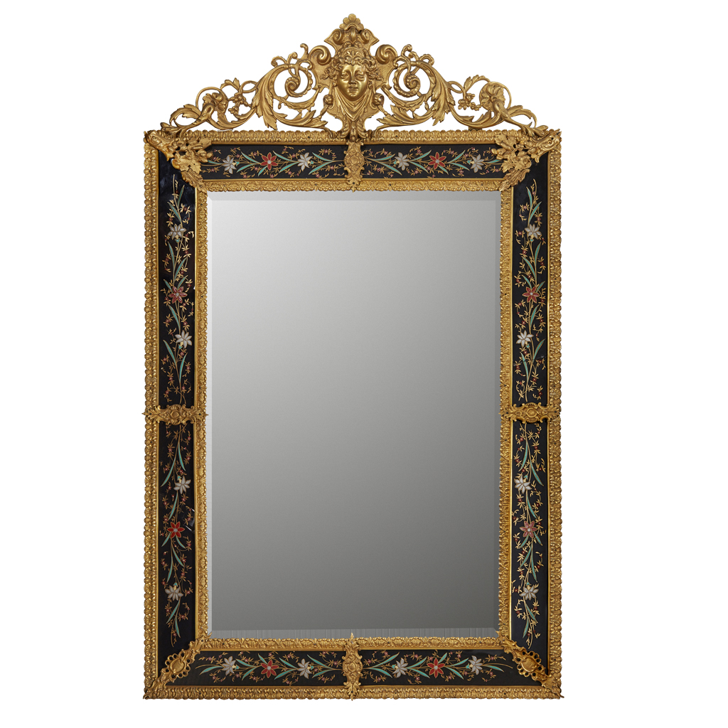 Appraisal: FRENCH REGENCE STYLE GILT METAL AND ENAMELLED GLASS PIER MIRROR