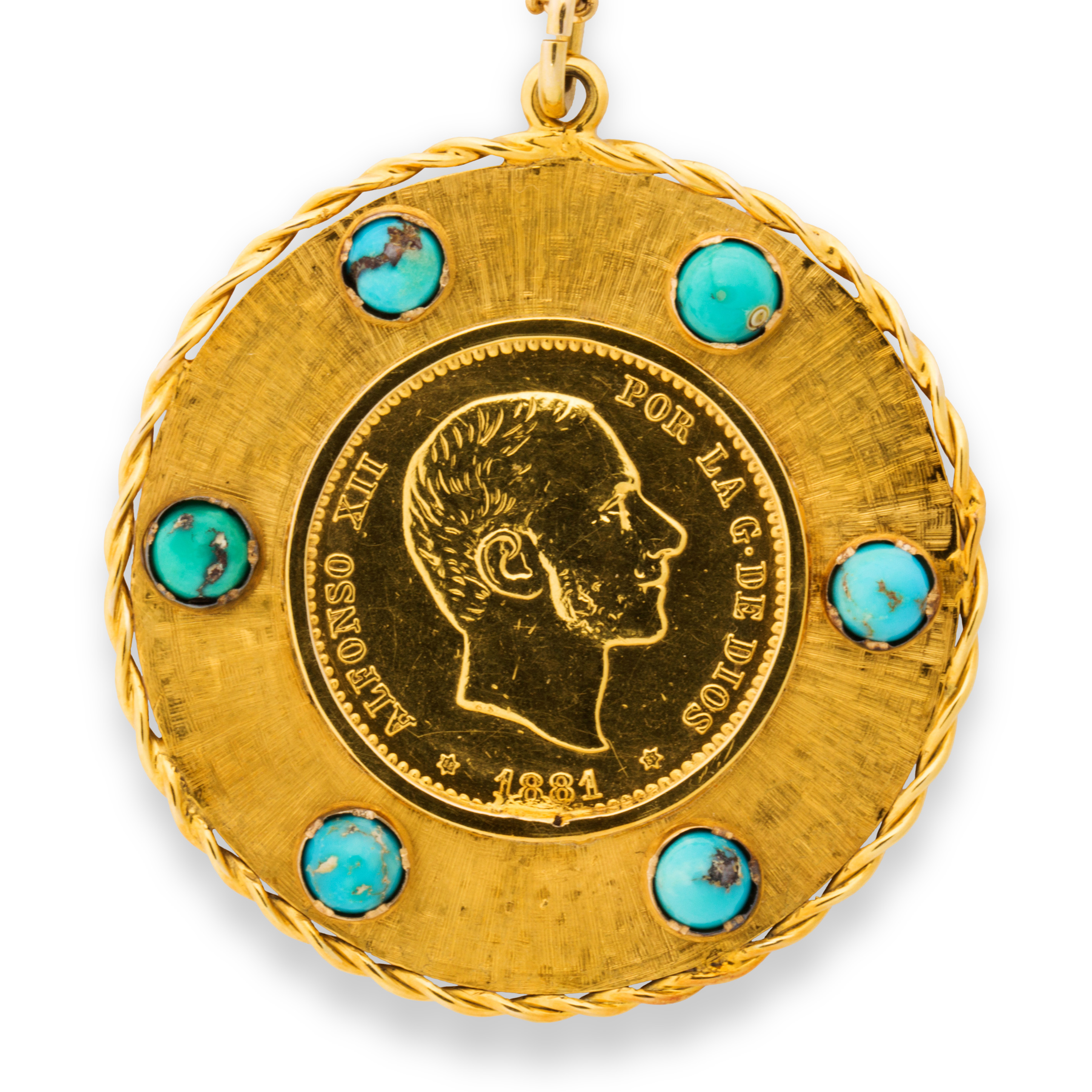 Appraisal: A GOLD COIN TURQUOISE AND GOLD NECKLACE A gold coin