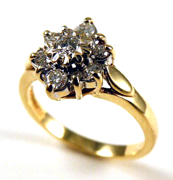 Appraisal: DIAMOND AND TEN KARAT GOLD RING set with a cluster