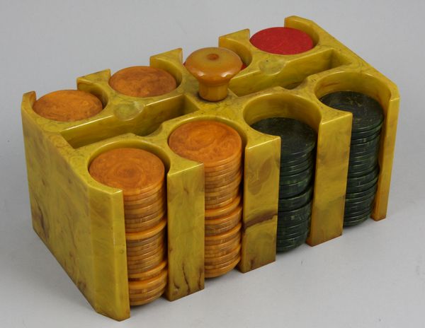 Appraisal: Group of butterscotch green red and yellow Bakelite poker chips