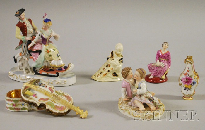 Appraisal: Six Assorted European Decorated Porcelain and Ceramic Figurals and Figural