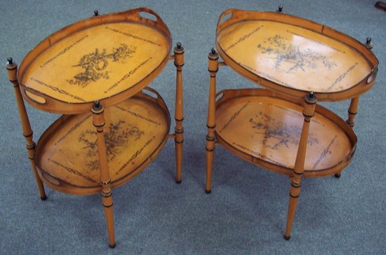 Appraisal: Four painted metal trays together with two stands