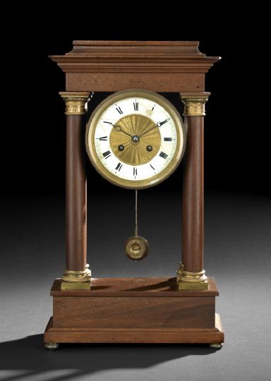 Appraisal: Gilt-Bronze-Mounted Mahogany Mantel Clock second quarter th century of Portico